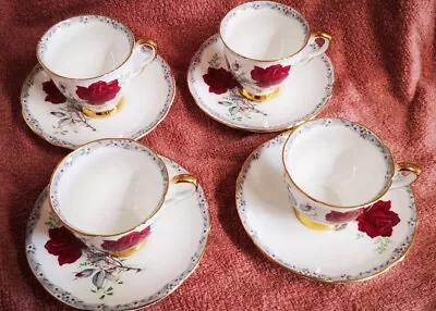 Buy Royal Stafford Bone China Roses To Remember Cups Teacups  & Saucers X4 Red Roses • 9.99£