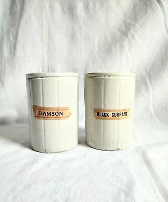 Buy 2 Vintage Stoneware Ceramic Jam Jar With Paper Labels Damson & Blackcurrant  • 16£