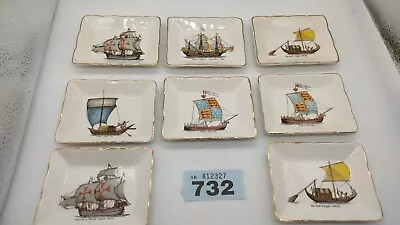 Buy 8Pcs Sandland Ware Ceramic Sailing Trinket Trays Depicting Historic Boats - VTG • 18.62£