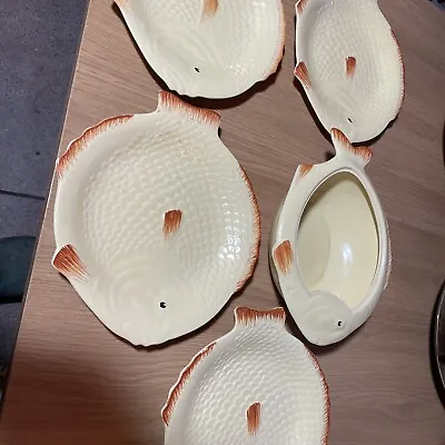 Buy Shorter And Son Fish Dish And Four Plates Art Deco • 27£