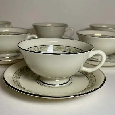 Buy Lenox Springdale Tea Cups And Saucers Set Of 6 Platinum Trim Vintage China • 29.40£