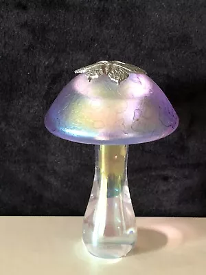 Buy Heron Glass Mushroom- Iridescent Pink- With Butterfly  • 24£