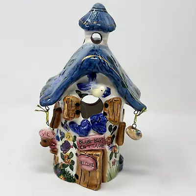 Buy Blue Bird Cottage Tea Light Cover  W/Hanging Bird House & Nest Ceramic Charms • 18.02£