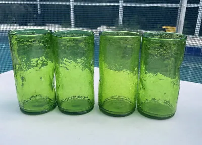 Buy 4 Vintage Never Used W/  Tags Kanawha Art Crackle Glass Green Drinking Cup Set • 34.69£