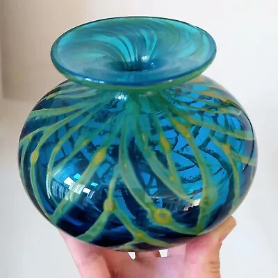 Buy Vintage Mdina Glass Squat Vase (Sand And Sea Colours) Signed • 60£