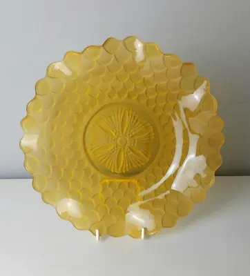 Buy Vintage Art Deco Bagley Amber Frosted Glass Fish Scale Scalloped Dish Plate. • 18£