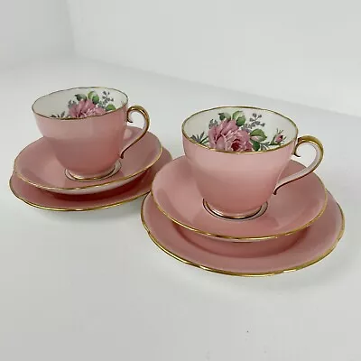 Buy Adderley Lawley Trio Tea Cup & Saucer Cake Plate Bone China Cabbage Rose Pink X2 • 29.99£