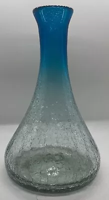 Buy Vintage Mexican MCM Handblown Crackle Glass Vase Decanter Ombré Blue Aqua Tones • 37.94£