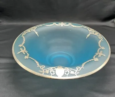Buy Tiffin Blue Satin Bowl Silver Overlay Art Deco 12” • 80.45£