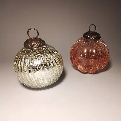 Buy 2 X Antique Style Crackle Glass Ribbed Christmas Baubles • 10£