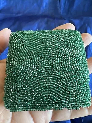 Buy Vintage Art Deco Rare Teal Glass Beaded Powder Compact - French Paris WW • 25£
