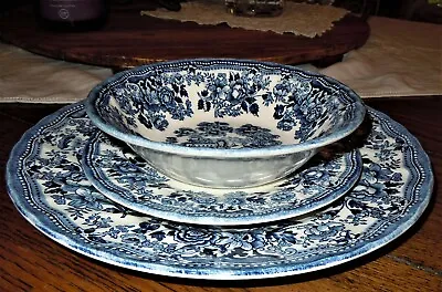 Buy 3pc Place Setting Churchill England Blue Willow Dinner Plate-Saucer-Bowl England • 38.54£