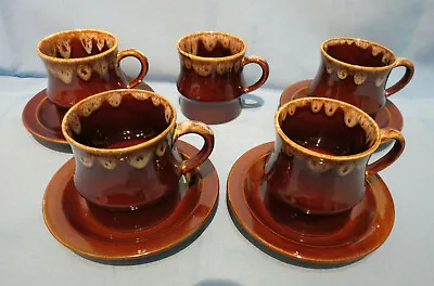 Buy Vintage Runtons Pottery (Pickering North Yorks) Brown Tea Cups X5 & Saucers X4 • 8.50£