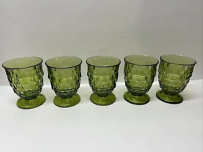 Buy Set Of 5 Indiana Whitehall Cubist Avocado Green Juice Glasses 8 Oz 4.25” Tall • 18.97£