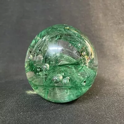 Buy Langham Glass Paperweight. Green Swirl & Bubbles. 6cms. • 9£