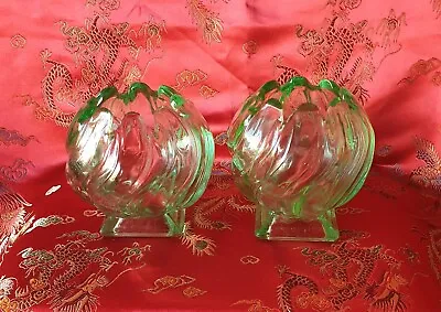 Buy Pair Of Vintage Rare, Art Deco Green Glass Vase/bowl, English Green Glass • 25£