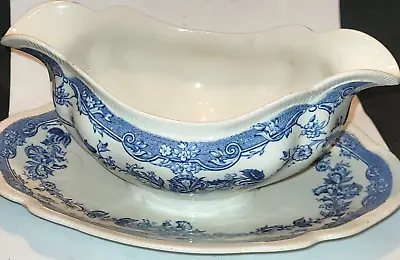 Buy Johnson Brothers PERSIAN TULIP sauce Boat Integrated Base Gravy Boat Blue White • 16£