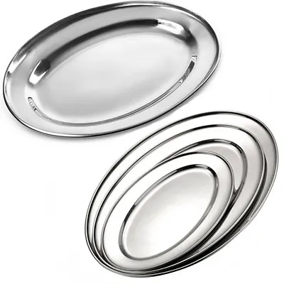 Buy Stainless Steel Oval Rice Tray Plate Serving Dish Platter Meat Buffet Kitchen • 5.49£
