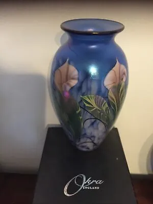 Buy Okra Blue Glass Vase Signed D Barras.9 Inches High • 249£