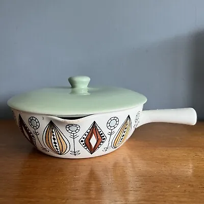 Buy Vintage Egersund Pottery Norway  Lidded Pouring Pan With Abstract Floral Pattern • 12.50£