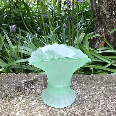 Buy Vintage Art Deco Frosted Green Glass Bud Vase 1930s 11cm High 13 Cm Wide Vgc • 12£