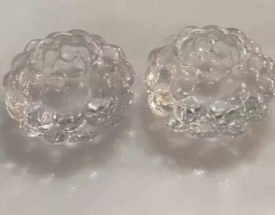 Buy Orrefors Of Sweden Raspberry Bubble Crystal Art Glass Candle Holders Pair Clear • 28.46£