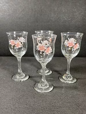 Buy Pretty Twist Stem Wine Glass Floral Print Coloroll Glassware X 4 • 9.99£