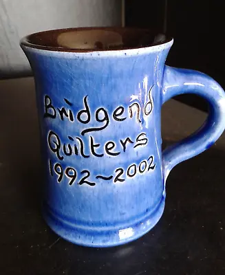 Buy EWENNY POTTERY Blue Glazed Mug Celebrating 10 Years Bridgend Quilters 1992-2002 • 4.21£