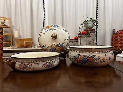 Buy M Kamenstein Vtg. 2 Cookware Pots W/lid Flowers Brass Handles (3pc) • 39.77£