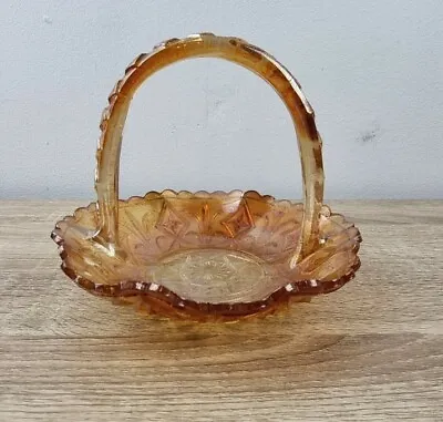 Buy Vintage Carnival Glass- Fruit Bowl With Glass Handle-  Decorative. • 10£