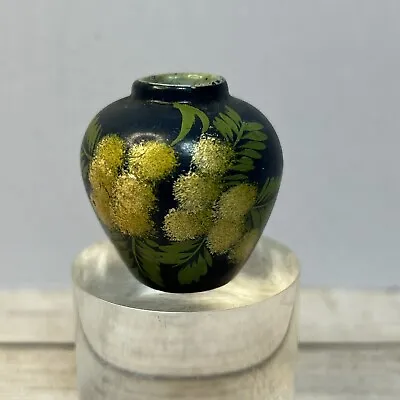 Buy Vintage, Antique Miniature Art Pottery Vase, Hand Painted Yellow Acacia Flowers • 4.99£