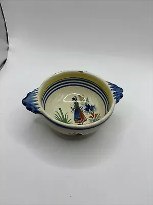 Buy Vintage Hand Painted Henriot Quimper Faience Pottery Lug Cereal/Soup Bowl - 2 • 74.65£