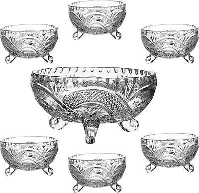 Buy 7 Piece Footed Glass Bowls Set Glass Fruit  Salad Bowls Trifle Dessert Ice Cream • 14.95£
