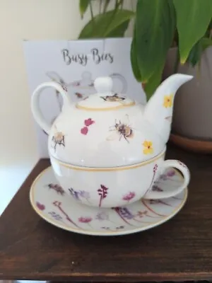 Buy Busy Bees Design Teapot Fine China Tea For One Pot Gift Boxed Bees & Flowers New • 12.99£