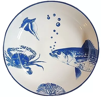 Buy Large Blue White Sea Food Porcelain Pottery Serving Bowl 14 W X 4H • 23.98£