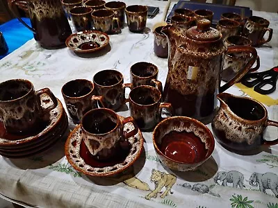 Buy Fosters Pottery Honeycomb Drip Glaze Coffee Set Cups & Saucers Cream Jug & Sugar • 20£