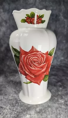 Buy Vintage Aynsley Chelsea Flowers Red Rose Fine Bone China Large Flower Vase  • 16.99£