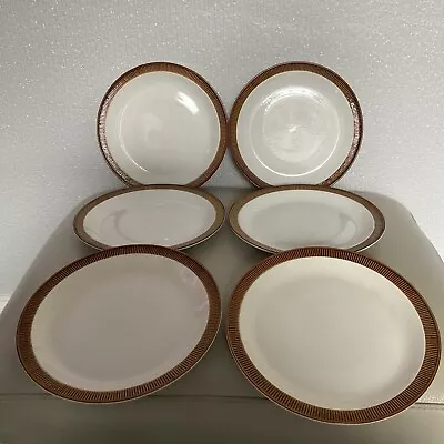 Buy 6 X Vintage Retro ~ Poole Pottery ~ Chestnut Brown Approx 10” Dinner Plates • 15£