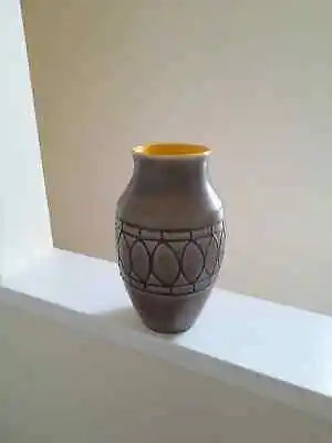Buy 60's Bay Keramik West Germany Pottery Vase 616-25, Brown W/ Black Relief Pattern • 30£