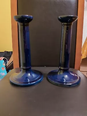 Buy Vintage Pair Cobalt Blue Candlesticks Watcombe Pottery 10 Inches • 25£