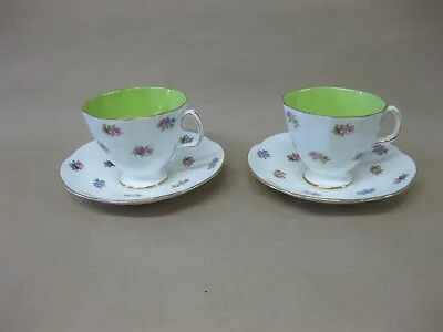 Buy 2 Vintage Adderley Bone China Tea Cups & Saucers ~ Floral ~ Flowers Green Inside • 14.99£