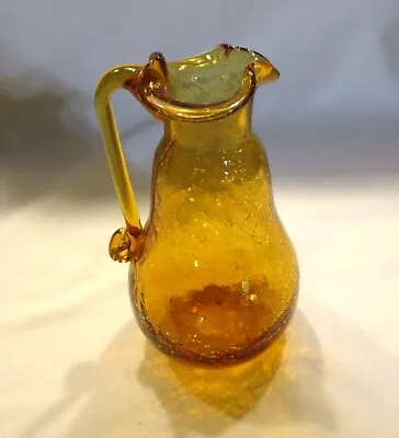 Buy Vintage Amber Gold Crinkle Crackle Gass Pitcher Blenko 4 1/2  Mini Vase Pitcher • 4.72£