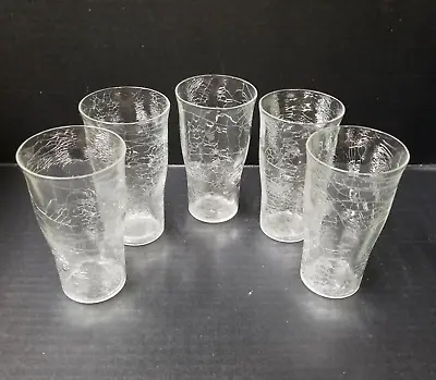 Buy 5 Crackle Glass Clear Drinking Glass 5  Juice Tumbler Vintage Mid Century 8oz • 17.95£