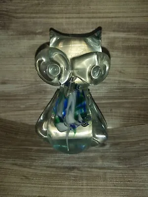 Buy Vintage Clear Glass Figurine Owl Murano Style Art Paperweight • 14.48£