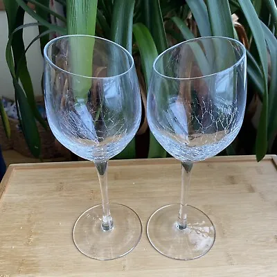Buy Pier 1 Crackle Glass White Wine Angled Slant Rim Glasses 8.8” Set Of 2 • 37.95£