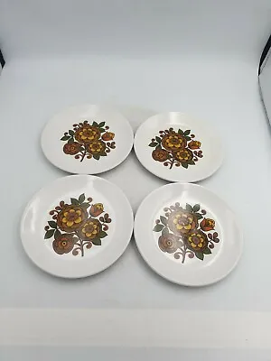Buy Vintage Retro British Anchor Staffs Pottery Plates Orange Brown Flowers 4pc Set • 17.99£