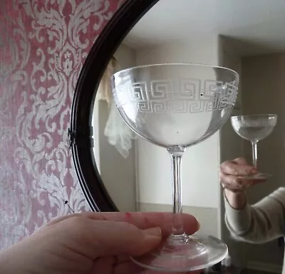 Buy 4x Antique Etched Greek Key Crystal Champagne Cocktail Glasses Art Deco H11,6cm • 90£