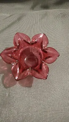 Buy Glass Pink Cranberry Floral Candle Holder • 7.99£