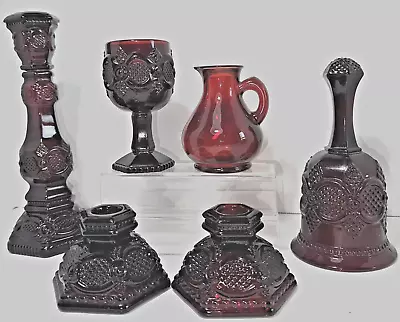 Buy 6 Pc Lot AVON 1876 Cape Cod Collection Ruby Red Glassware 1  3/4 Full Patchwork • 23.62£