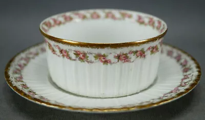Buy GDA Limoges France Pink Rose & Gold Border Porcelain Ramekin & Saucer • 24.01£